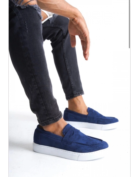 BA0580 Bağcıksız Kuşaklı Yüksek Taban Lacivert Süet Erkek Ayakkabı