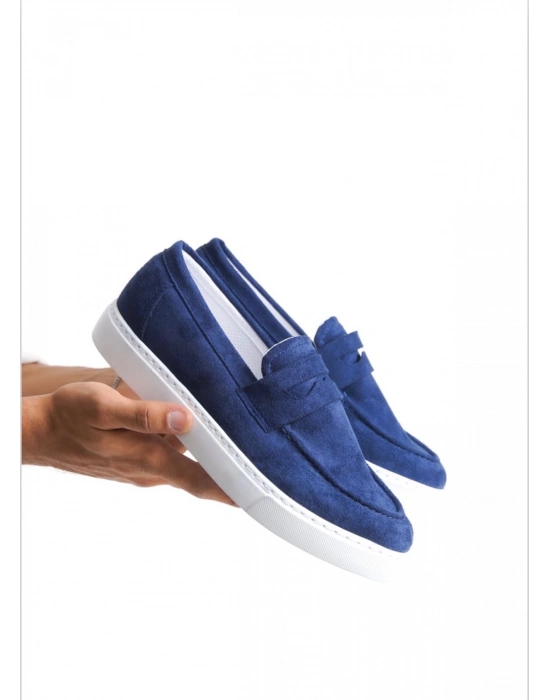 BA0580 Bağcıksız Kuşaklı Yüksek Taban Lacivert Süet Erkek Ayakkabı
