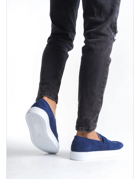 BA0580 Bağcıksız Kuşaklı Yüksek Taban Lacivert Süet Erkek Ayakkabı