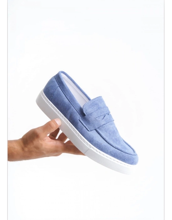 BA0580 Bağcıksız Kuşaklı Yüksek Taban Mavi Süet Erkek Ayakkabı