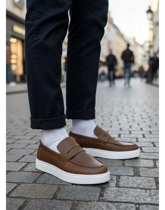 BA0580 Bağcıksız Kuşaklı Yüksek Taban Taba Cilt Erkek Ayakkabı