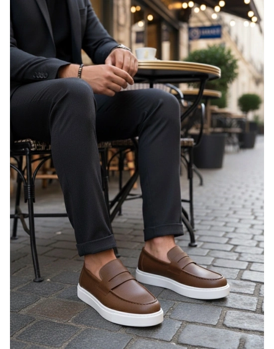 BA0580 Bağcıksız Kuşaklı Yüksek Taban Taba Cilt Erkek Ayakkabı