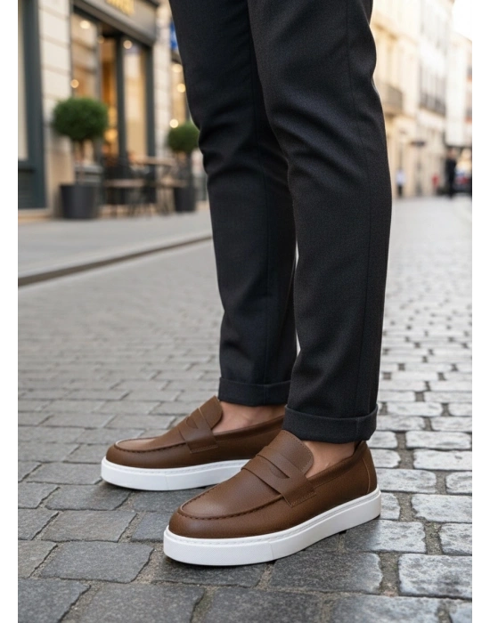 BA0580 Bağcıksız Kuşaklı Yüksek Taban Taba Cilt Erkek Ayakkabı