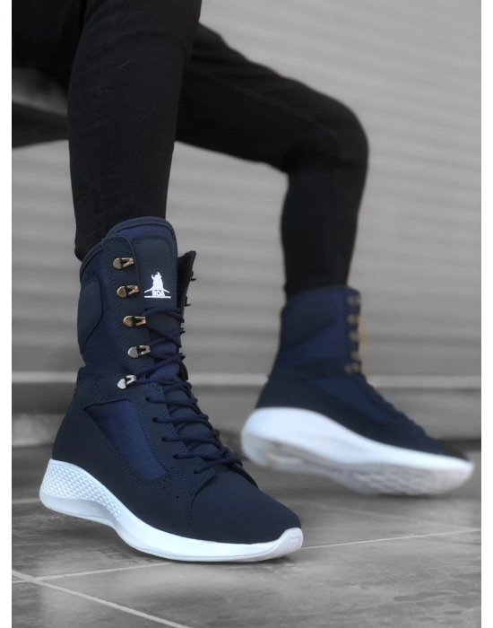 BA0600 Bağcıklı Lacivert Yüksek Taban Boksör Unisex Spor Postal Bot