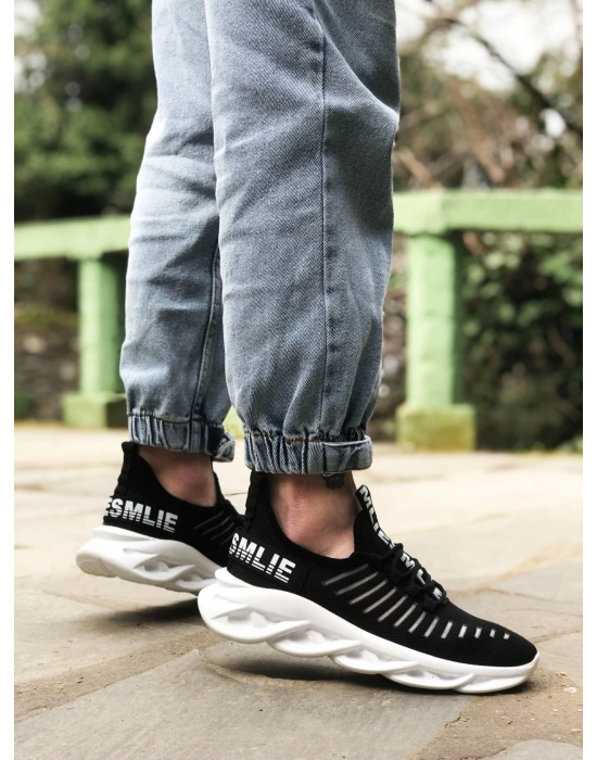 BA0602 Phantom Yüksek Taban Tarz Sneakers Siyah Beyaz Erkek Spor Ayakkabısı