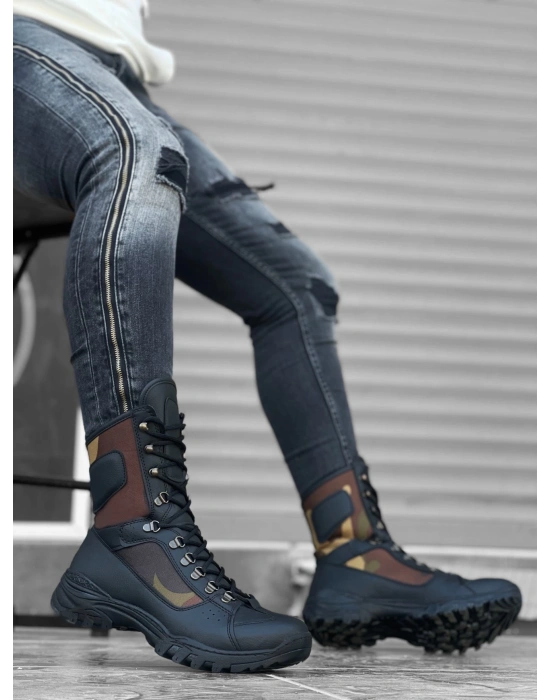 Ba0605 Bağcıklı Siyah Kamuflaj Askeri Postal Erkek Bot