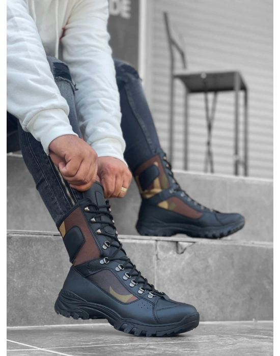 Ba0605 Bağcıklı Siyah Kamuflaj Askeri Postal Erkek Bot