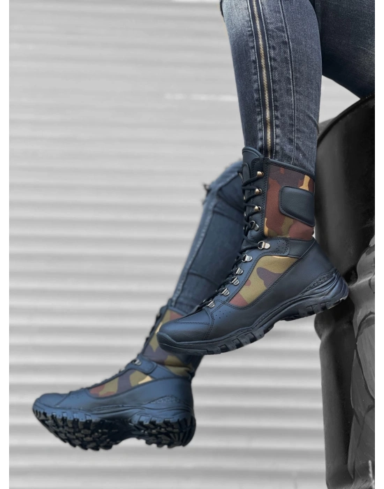 Ba0605 Bağcıklı Siyah Kamuflaj Askeri Postal Erkek Bot