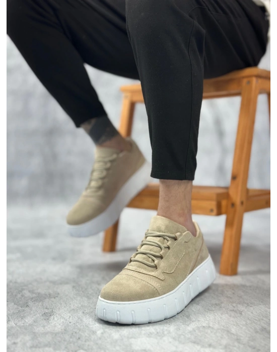 Ba0666 Boa Krem Yüksek Taban Erkek Erkek Günlük Ayakkabı