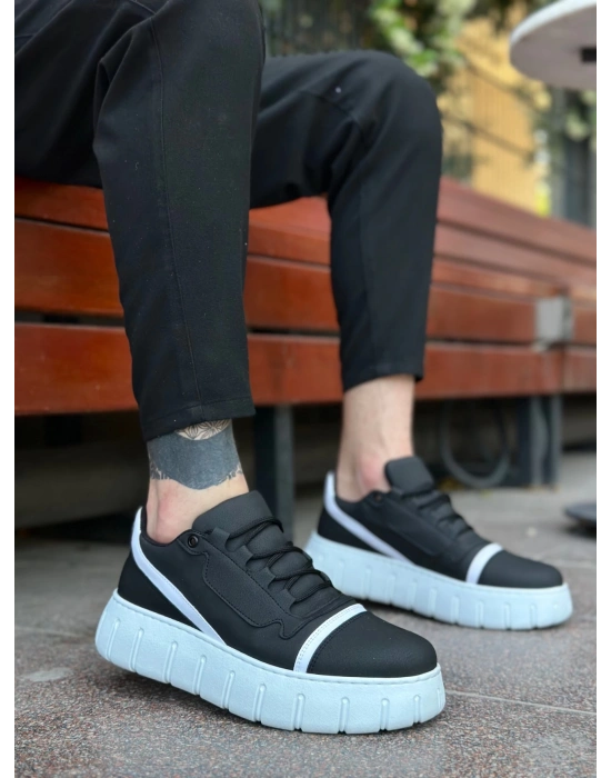 Ba0666 Boa Siyah Beyaz Yüksek Taban Erkek Erkek Günlük Ayakkabı