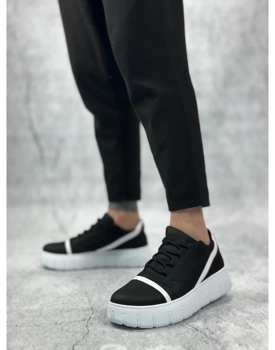 Ba0666 Boa Siyah Beyaz Yüksek Taban Erkek Erkek Günlük Ayakkabı