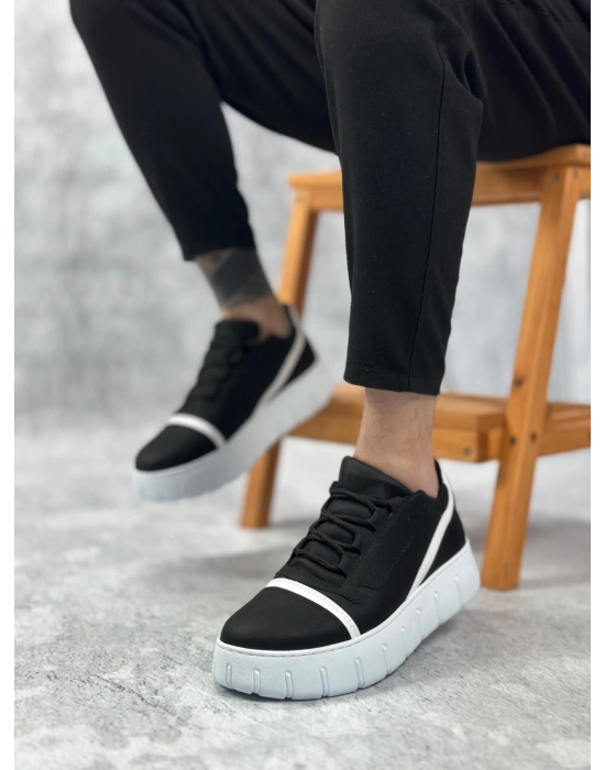 Ba0666 Boa Siyah Beyaz Yüksek Taban Erkek Erkek Günlük Ayakkabı