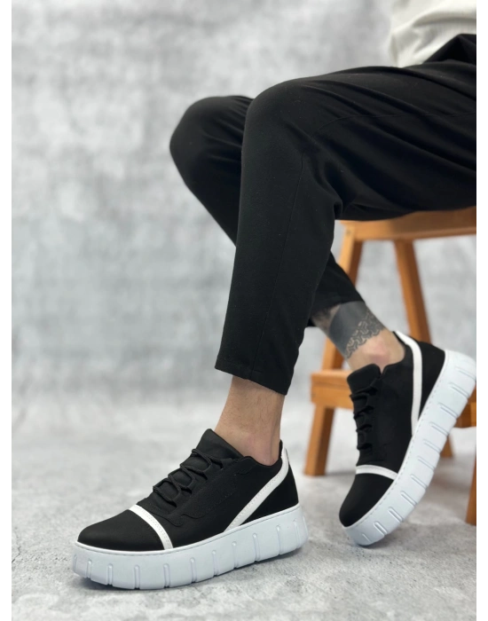 Ba0666 Boa Siyah Beyaz Yüksek Taban Erkek Erkek Günlük Ayakkabı