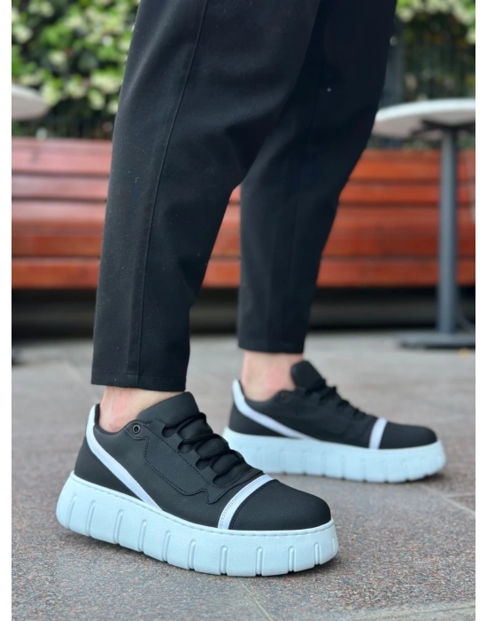 Ba0666 Boa Siyah Beyaz Yüksek Taban Erkek Erkek Günlük Ayakkabı