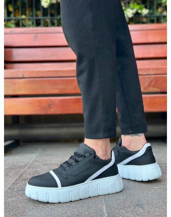 Ba0666 Boa Siyah Beyaz Yüksek Taban Erkek Erkek Günlük Ayakkabı