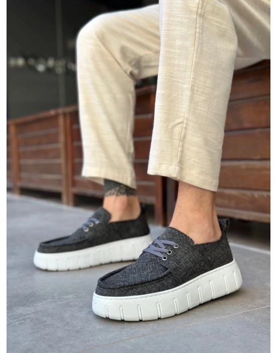 Ba0676 Boa Gri Keten Yüksek Taban Erkek Yazlık Ayakkabı Erkek Günlük Ayakkabı