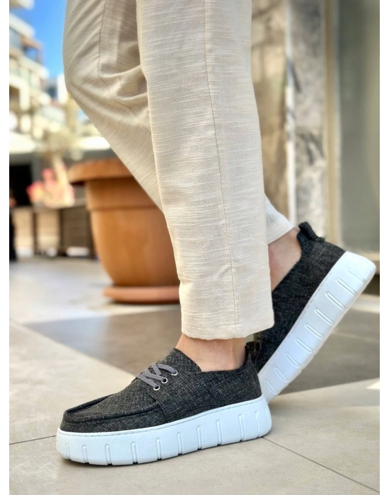 Ba0676 Boa Gri Keten Yüksek Taban Erkek Yazlık Ayakkabı Erkek Günlük Ayakkabı