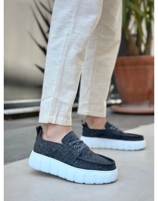 Ba0676 Boa Gri Keten Yüksek Taban Erkek Yazlık Ayakkabı Erkek Günlük Ayakkabı