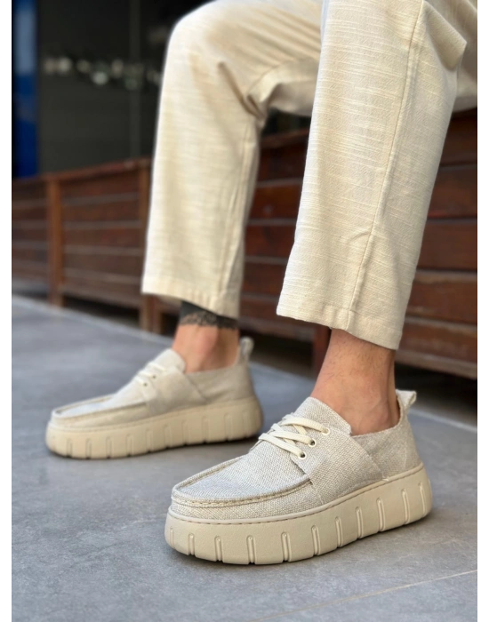 Ba0676 Boa Krem Keten Yüksek Taban Erkek Yazlık Ayakkabı Erkek Günlük Ayakkabı