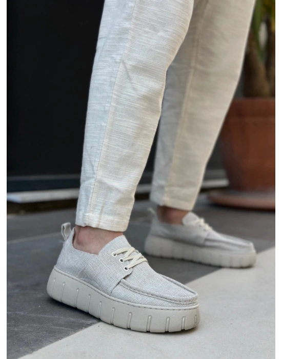 Ba0676 Boa Krem Keten Yüksek Taban Erkek Yazlık Ayakkabı Erkek Günlük Ayakkabı