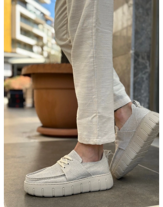 Ba0676 Boa Krem Keten Yüksek Taban Erkek Yazlık Ayakkabı Erkek Günlük Ayakkabı