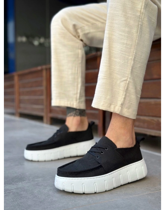 Ba0676 Boa Siyah Keten Yüksek Beyaz Taban Erkek Yazlık Ayakkabı Erkek Günlük Ayakkabı