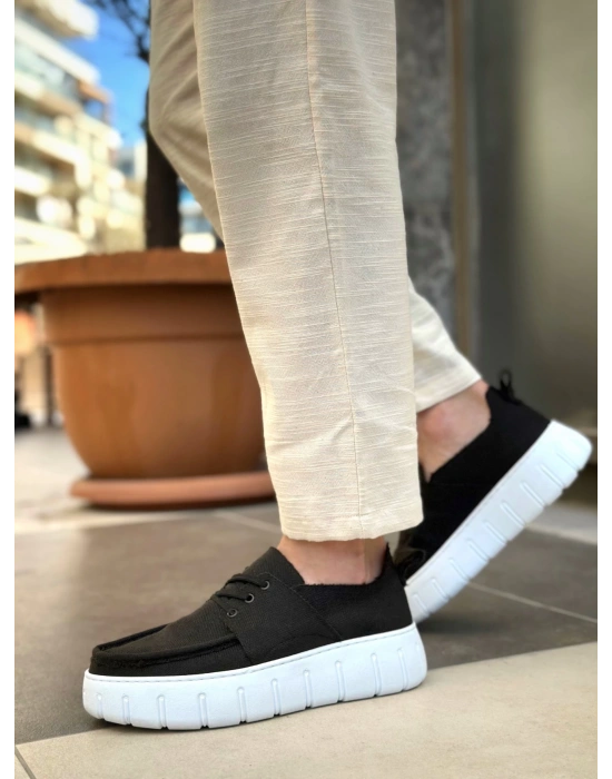 Ba0676 Boa Siyah Keten Yüksek Beyaz Taban Erkek Yazlık Ayakkabı Erkek Günlük Ayakkabı