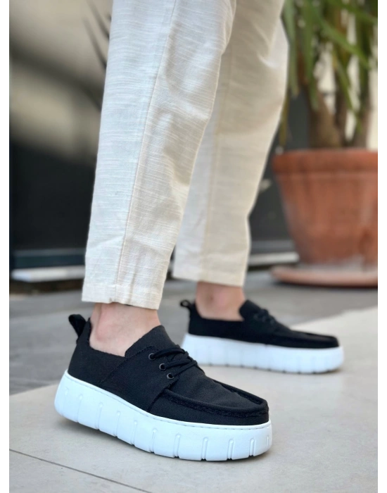 Ba0676 Boa Siyah Keten Yüksek Beyaz Taban Erkek Yazlık Ayakkabı Erkek Günlük Ayakkabı