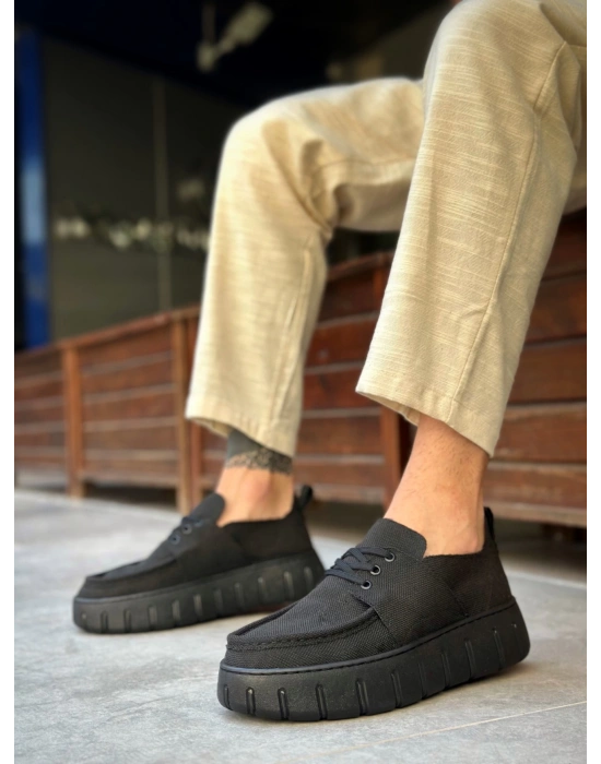 Ba0676 Boa Siyah Keten Yüksek Taban Erkek Yazlık Ayakkabı Erkek Günlük Ayakkabı