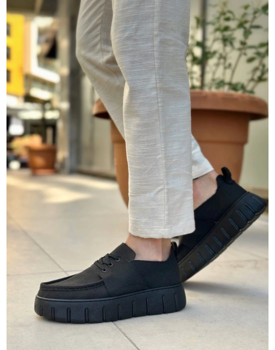 Ba0676 Boa Siyah Keten Yüksek Taban Erkek Yazlık Ayakkabı Erkek Günlük Ayakkabı