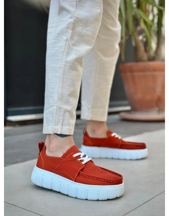 Ba0676 Boa Turuncu Keten Yüksek Taban Erkek Yazlık Ayakkabı Erkek Günlük Ayakkabı