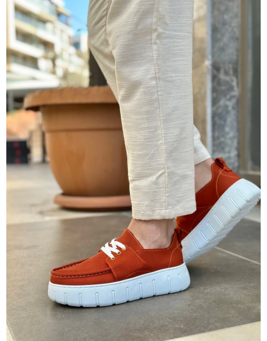 Ba0676 Boa Turuncu Keten Yüksek Taban Erkek Yazlık Ayakkabı Erkek Günlük Ayakkabı