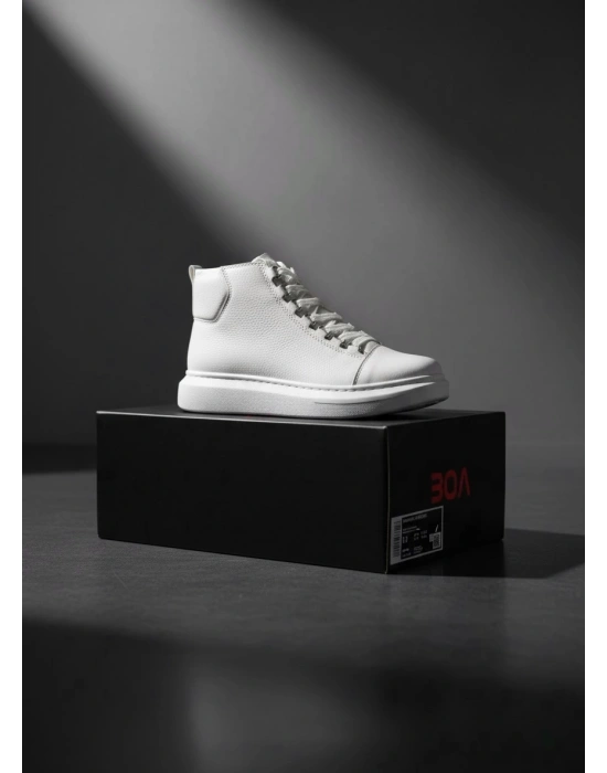 BA0713 Bağcıklı Beyaz Yüksek Taban Erkek Tarz Spor Bot