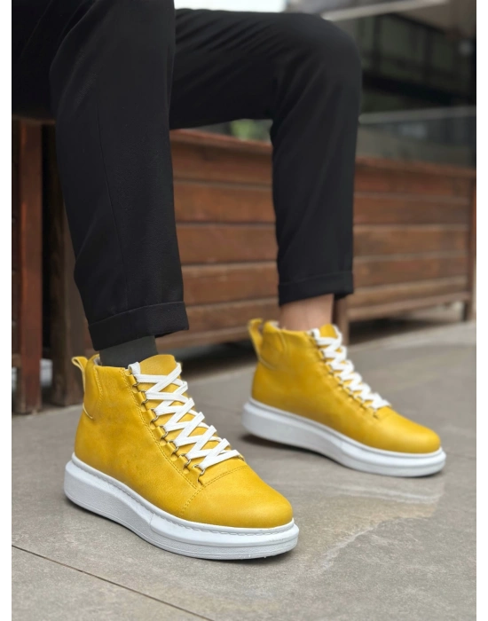 BA0713 Bağcıklı Sarı Yüksek Taban Erkek Tarz Spor Bot