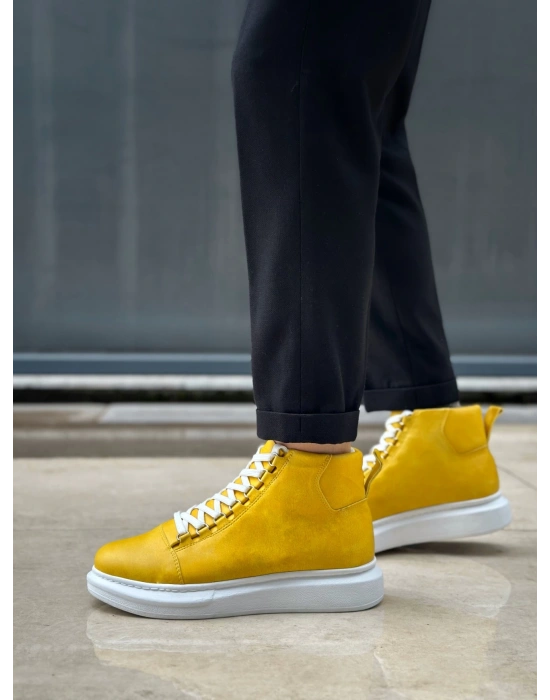 BA0713 Bağcıklı Sarı Yüksek Taban Erkek Tarz Spor Bot