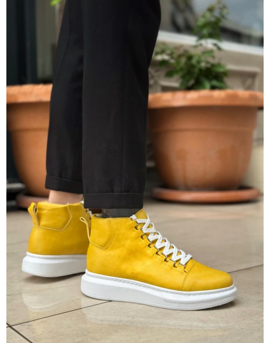 BA0713 Bağcıklı Sarı Yüksek Taban Erkek Tarz Spor Bot