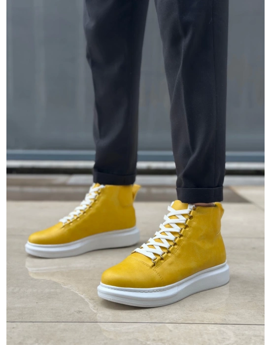 BA0713 Bağcıklı Sarı Yüksek Taban Erkek Tarz Spor Bot