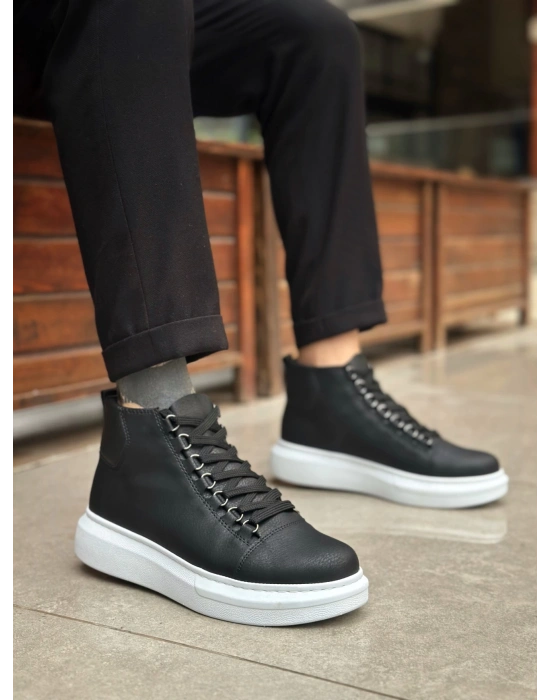 BA0713 Bağcıklı Yüksek Siyah Beyaz Taban Erkek Tarz Spor Bot