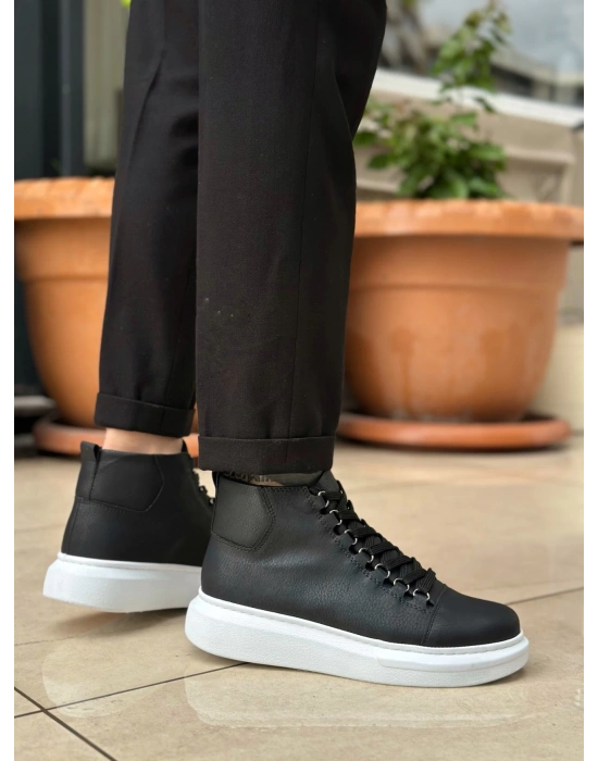 BA0713 Bağcıklı Yüksek Siyah Beyaz Taban Erkek Tarz Spor Bot