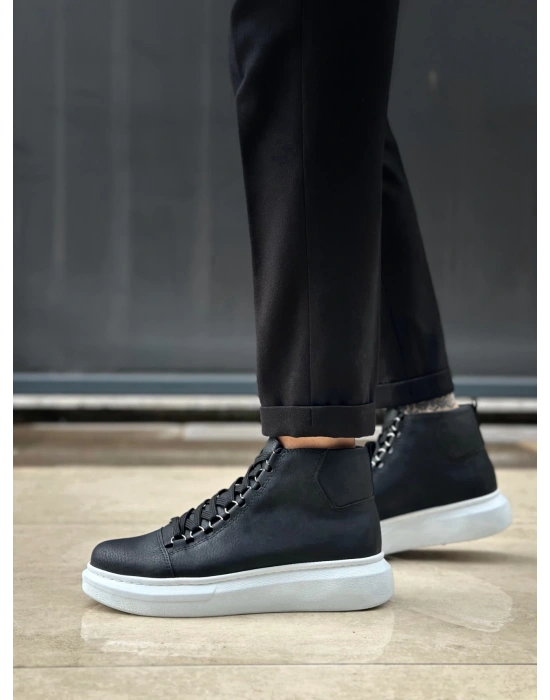 BA0713 Bağcıklı Yüksek Siyah Beyaz Taban Erkek Tarz Spor Bot