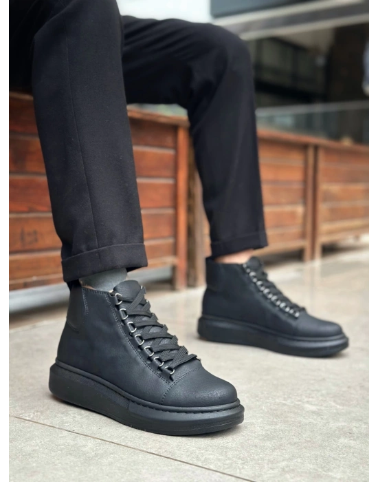BA0713 Bağcıklı Yüksek Siyah Taban Erkek Tarz Spor Bot