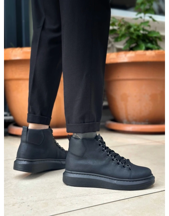 BA0713 Bağcıklı Yüksek Siyah Taban Erkek Tarz Spor Bot