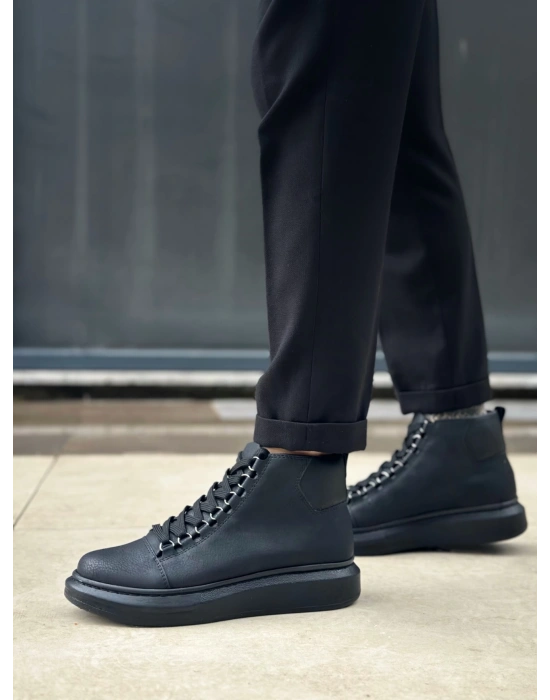 BA0713 Bağcıklı Yüksek Siyah Taban Erkek Tarz Spor Bot