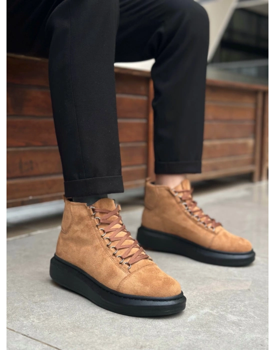 BA0713 Bağcıklı Yüksek Taba Süet Siyah Taban Erkek Tarz Spor Bot