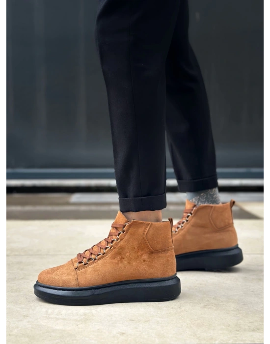 BA0713 Bağcıklı Yüksek Taba Süet Siyah Taban Erkek Tarz Spor Bot