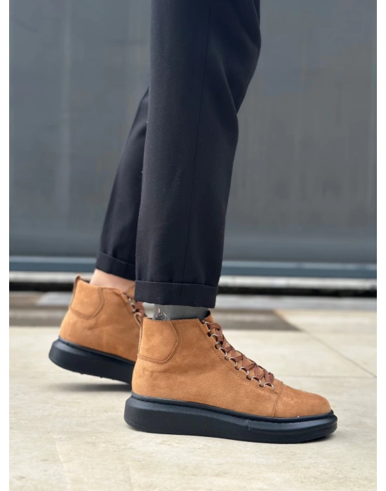 BA0713 Bağcıklı Yüksek Taba Süet Siyah Taban Erkek Tarz Spor Bot