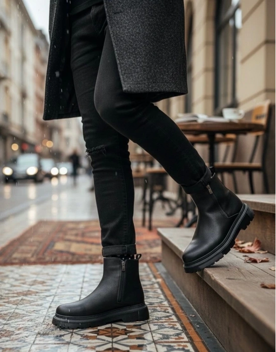 BA0777 Siyah Çift Fermuarlı Erkek Yarım Bilek Bot