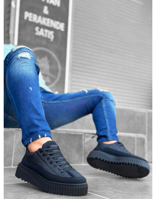 Ba0801 Boa Siyah Yüksek Taban Siyah Paraşüt Kumaş Cilt Detaylı Erkek Ayakkabı Erkek Günlük Ayakkabı