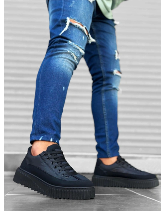 Ba0801 Boa Siyah Yüksek Taban Siyah Paraşüt Kumaş Cilt Detaylı Erkek Ayakkabı Erkek Günlük Ayakkabı