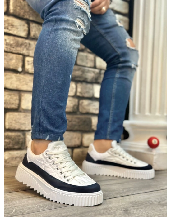 Ba0801 Boa Yüksek Taban Beyaz Paraşüt Kumaş Laci Cilt Detaylı Erkek Ayakkabı Erkek Günlük Ayakkabı